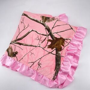 Carstens Realtree AP Pink Camo Baby Blanket Satin Ruffle Trim Fleece 30x30